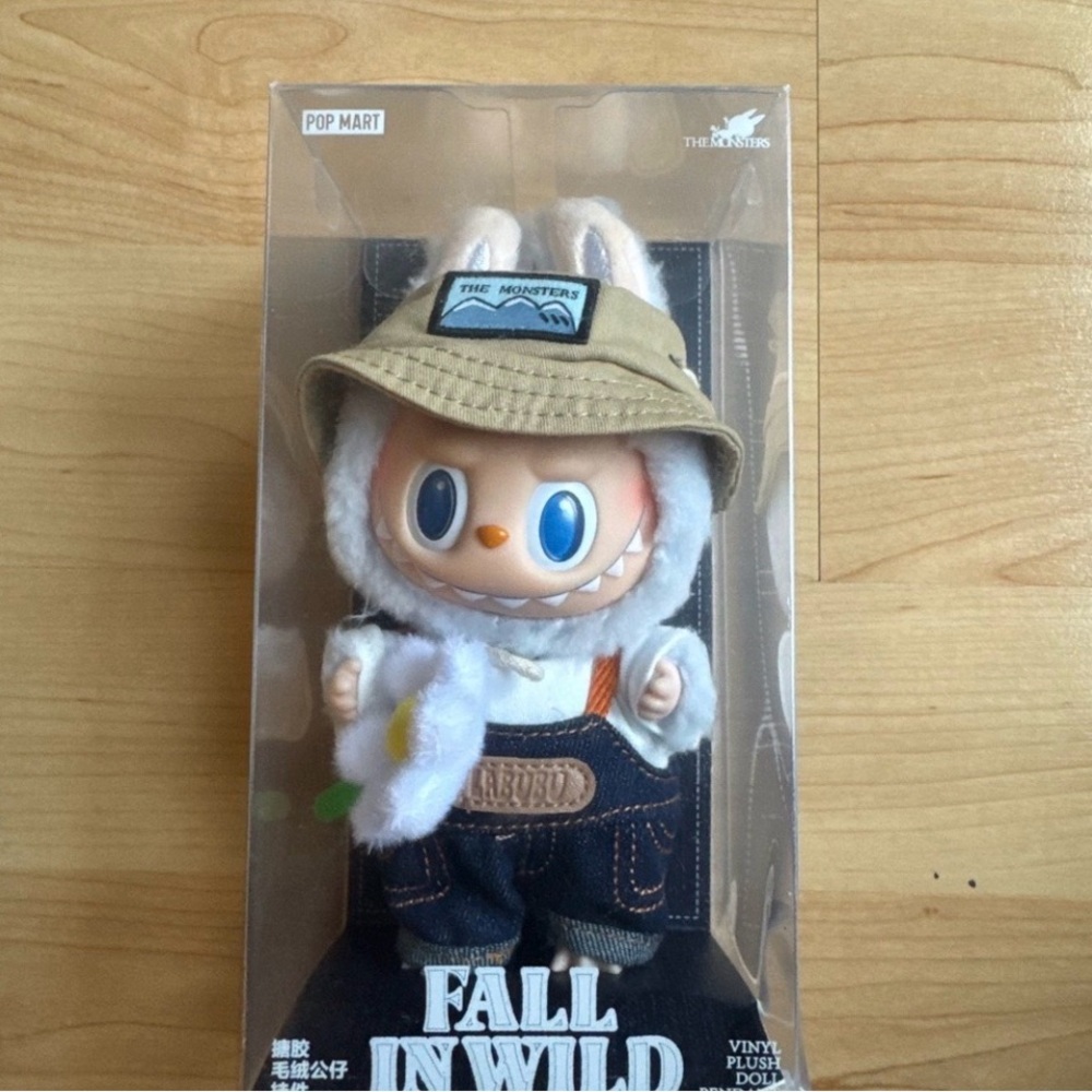 Pop Mart Fall In Wild Plush Figure - White Bunny Outfit with Tan Hat